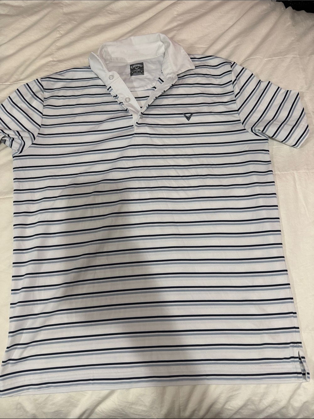 Callaway Men’s White Polo with Navy Stripes